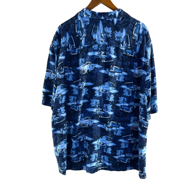 Puritan 100% Rayon "Moonlight Chevy" Print Front Pocket Hawaiian Camp Shirt 2XL - Picture 3 of 13